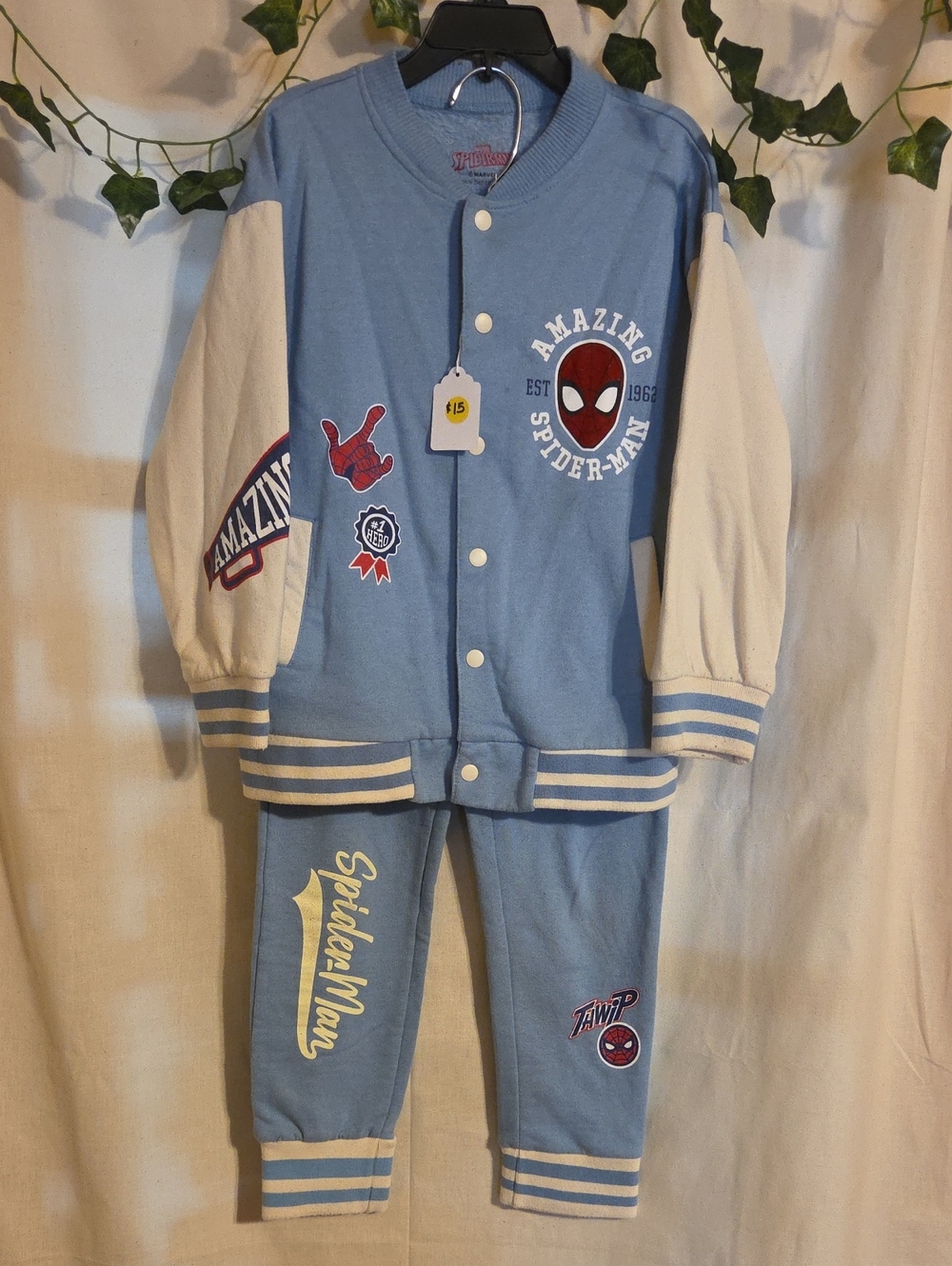 Marvel Light Blue and Cream Spider-Man Kids Matching Set